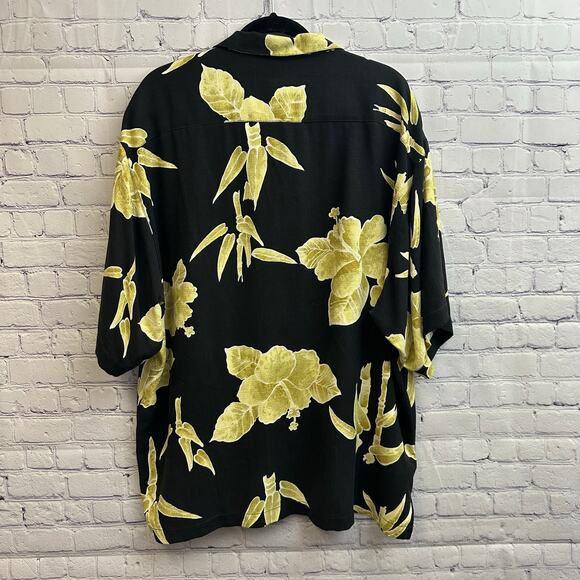 Tommy Bahama Black Yellow Floral 100% Silk Tropical Button Down Shirt Size XL - Picture 5 of 8